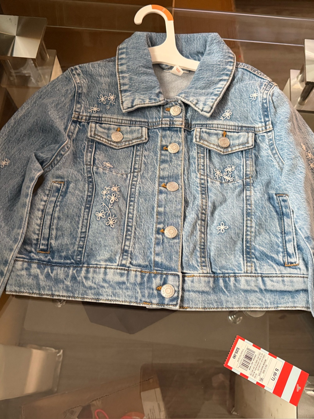 Cat & Jack Light Blue Denim Jacket with White Floral Embroidery